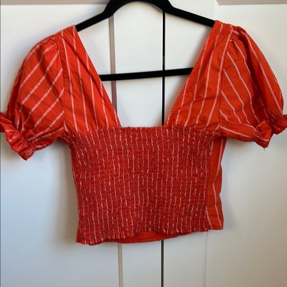 Free People Orange and White Striped Women's Top | Small - Picture 4 of 6